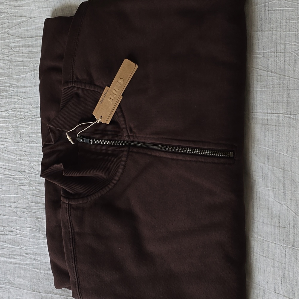 SKIMS Boyfriend Slouchy Fleece Half Zip Pullover Size:Medium Expresso - Picture 11 of 13